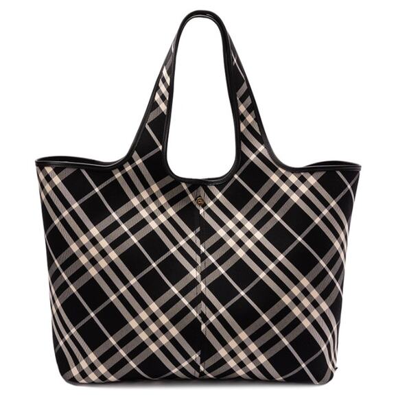 NEW! BURBERRY Medium 2pc Black Check Plaid Tote Bag Authentic NWT! - Picture 1 of 16